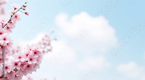 Pink Blossoms in Full Bloom Against a Bright Blue Sky