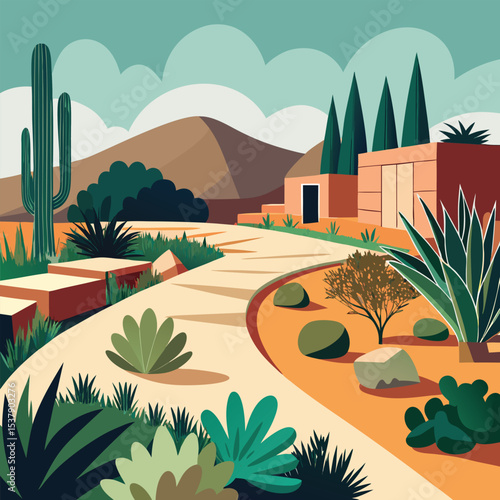 xeriscape garden landscape featuring drought.