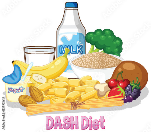 Colorful DASH Diet Food Illustration