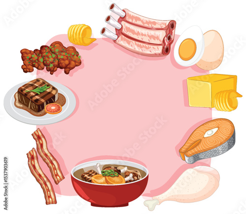 Vector Illustration of Diverse Protein-Rich Foods