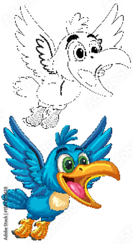 Colorful Cartoon Hornbill Illustration with Expressive Features