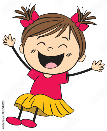 Joyful Cartoon Girl with Pigtails and Bright Outfit