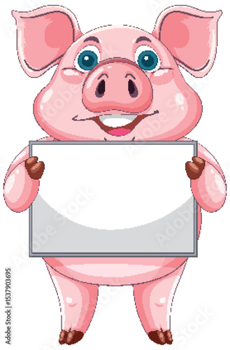 Smiling Pig Holding Blank Sign