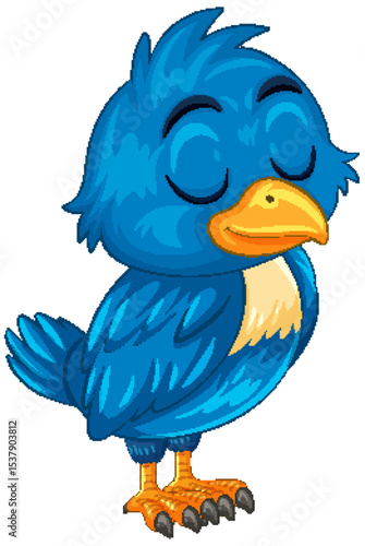 Charming Blue Bird with Closed Eyes Illustration