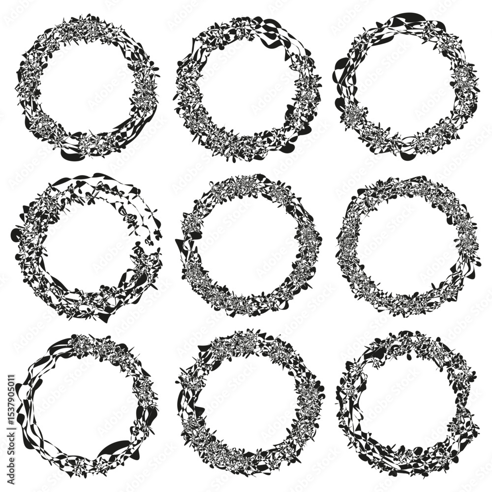 Obraz premium Particle ring icon. Circular dust shape. Textured loop element. Vector formation art.
