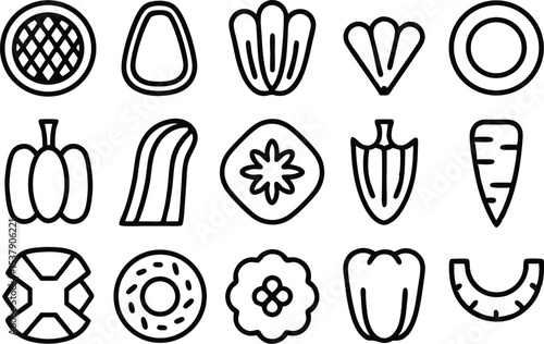 Outline icon set of vegetable garnishes for culinary designs and food related projects
