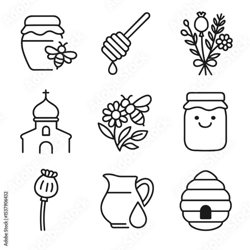 Honey Feast Day (Medoviy Spas) Celebration with icons of honey, flowers, and traditional church