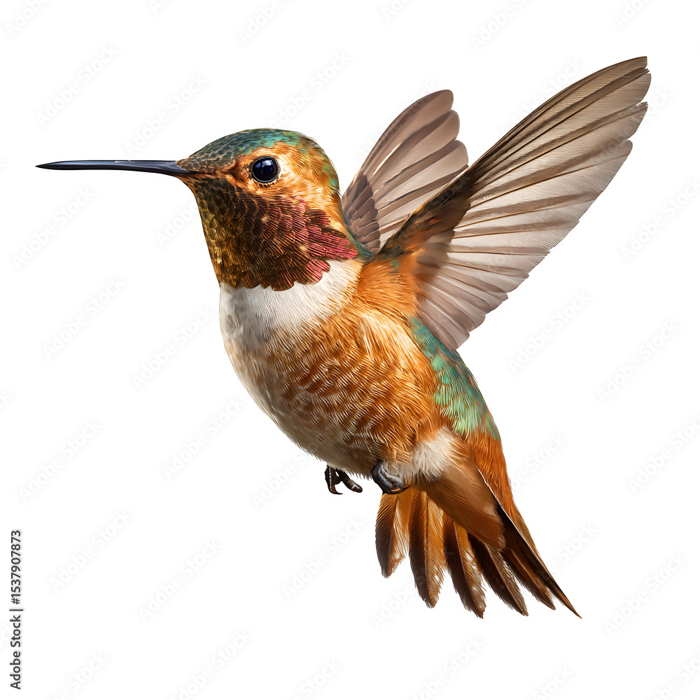 Fototapeta premium Hummingbird mid-hover with blurred wings, isolated on transparent background