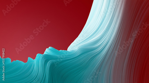 Fluid Blue Waves on Red Abstract Background