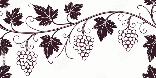 Seamless vector pattern of grape bunches and vine leaves  
