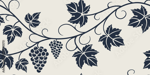 Seamless vector pattern of minimalist grapes and leaves design  