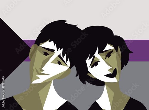 demisexual asexual proud couple with flag