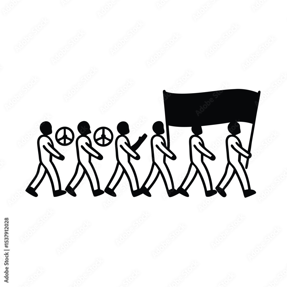 Obraz premium Peaceful protest march diverse crowd demonstrating for social justice and equality
