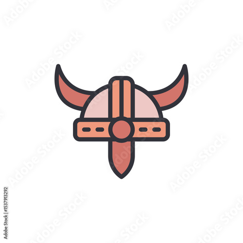 Stylized Viking Helmet Icon With Decorative Horns And Metallic Elements