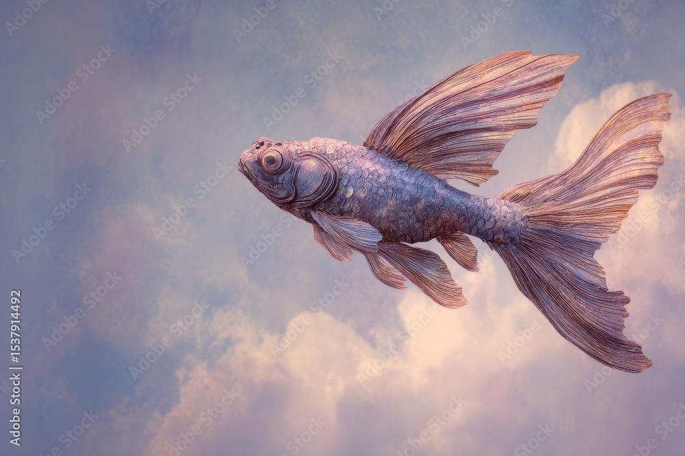 Fototapeta premium Pastel fish soaring in a dreamlike sky.