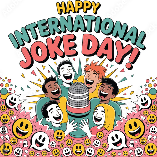 International Joke Day Funny Face Vector,Happy Joke Day Cartoon Smile Design,Laughing Face Icon