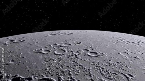 Lunar surface under soft starlight, textured gray terrain below, wide empty space in sky for overlay