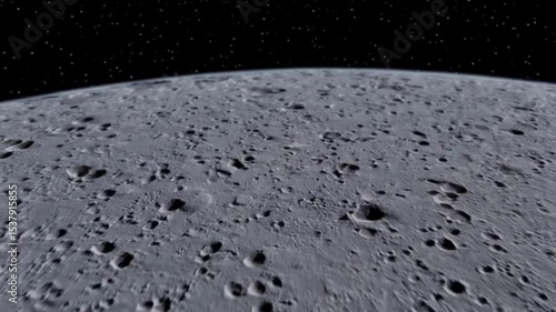 Wide shot of lunar surface under soft starlight, textured gray terrain below, wide empty space in sky for overlay