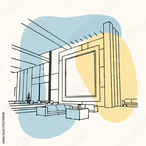 Modern building architectural designs, including vector illustrations, 3D renders, and construction blueprints