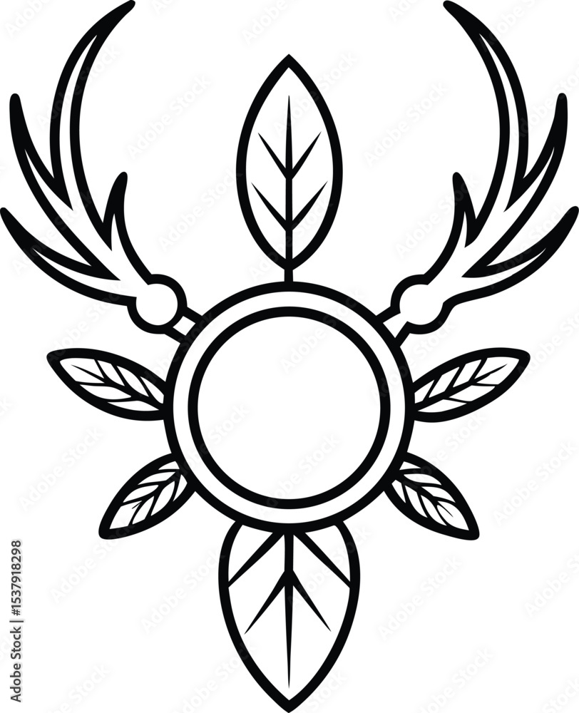 Mandala Style Circle Incorporating Antlers Feathers and Claws for Wild Theme Mandala Style Circle Incorporating Antlers Feathers and Claws for Wild Theme