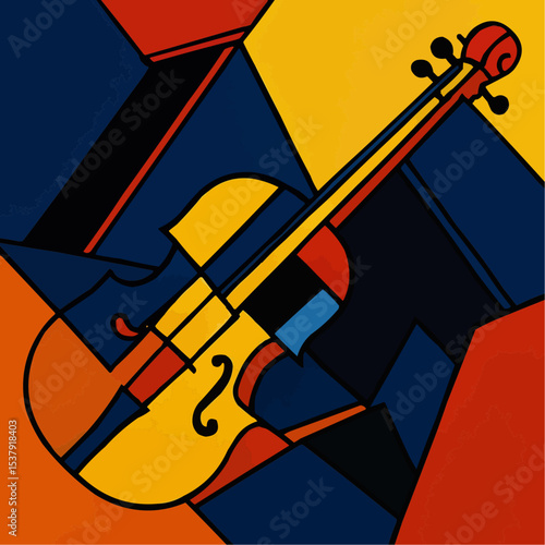 Modern cubist style handmade drawing of cello. Jazz music in retro geometric abstraction style. Classical music instrument. Classical music instrument theme. Vector art design illustration