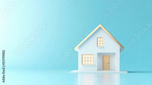 Wallpaper Mural Minimalist house model with blue background and soft lighting showcasing modern architecture, real estate property, home design, building features, and stylish door in clean, simple style Torontodigital.ca