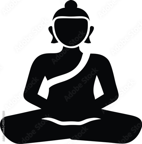 Gautama Buddha Silhouette in Meditation Pose - Spiritual Vector Icon
