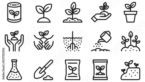 Gardening Icons Planting, Growth, and Cultivation EPS Vector Illustrations