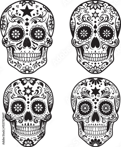 La Catrina Skull Outline vector illustration