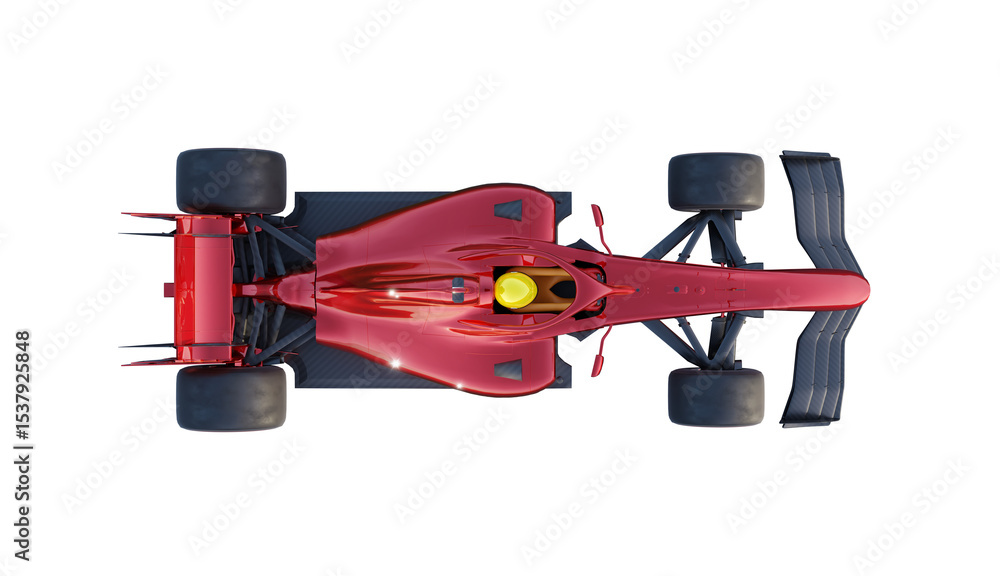 Naklejka premium 3d rendering red racing car on a transparent background, seen from above