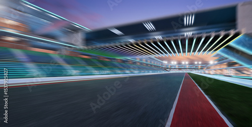 3d rendering racing track at dusk with motion blur effect, showing speed and competition