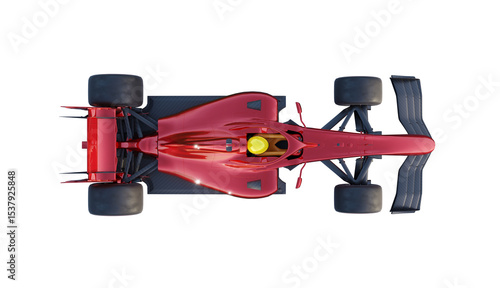 3d rendering red racing car on a transparent background, seen from above