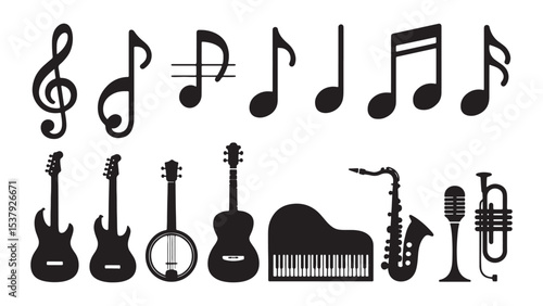 Musical Instrument and Note Icons EPS Vector Set for Design Projects
