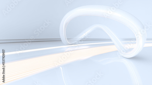 Abstract Glowing White Loop on Minimalist Surface