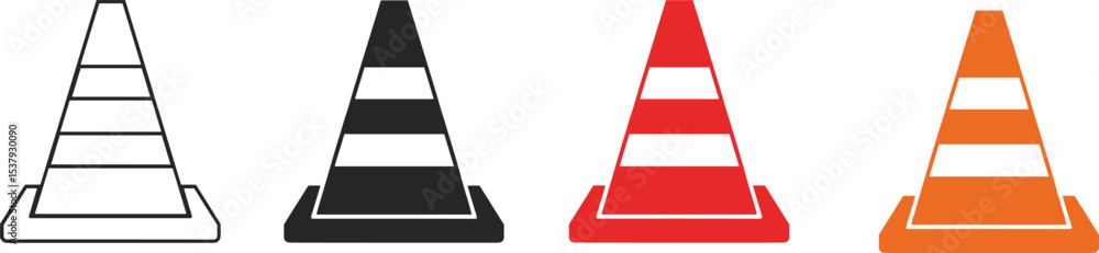 Traffic cone icon set, safety road cone vector, construction caution sign, hazard symbol illustration, warning cones collection, flat design graphic Traffic cone icon set, safety road cone vector, construction caution sign, hazard symbol illustration, warning cones collection, flat design graphic