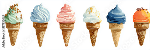 Vector illustration of Delicious Watercolor Berry Ice Cream in a Cone Banner for Summer Promotions.
