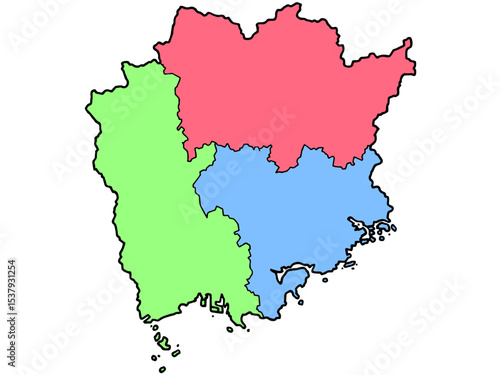 少しゆるい岡山県地図 地域色分け 中国地方 西日本