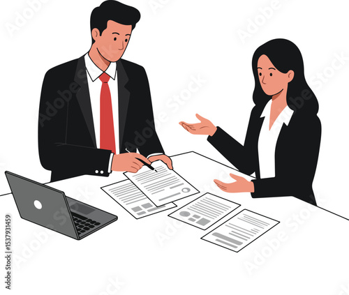 Flat Illustration of Business People in Meeting at Office Table
