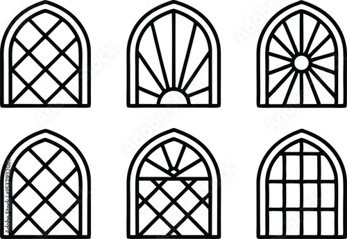Outline trellis design icons a single icon set for architectural gardening or fence designs
