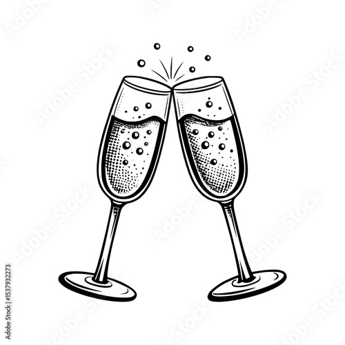 Vintage champagne toast glasses vector illustration