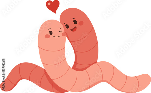 Cute Cartoon Worms in Love Illustration


