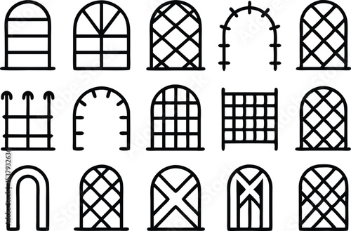 Outline trellis design icons set a single high quality icon for garden home decor or architectural projects