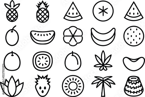 Tropical garnish flat icon set a collection of high quality icons depicting various tropical fruits and garnishes