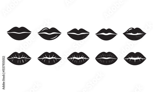 Set of lip icon silhouette vector art illustration