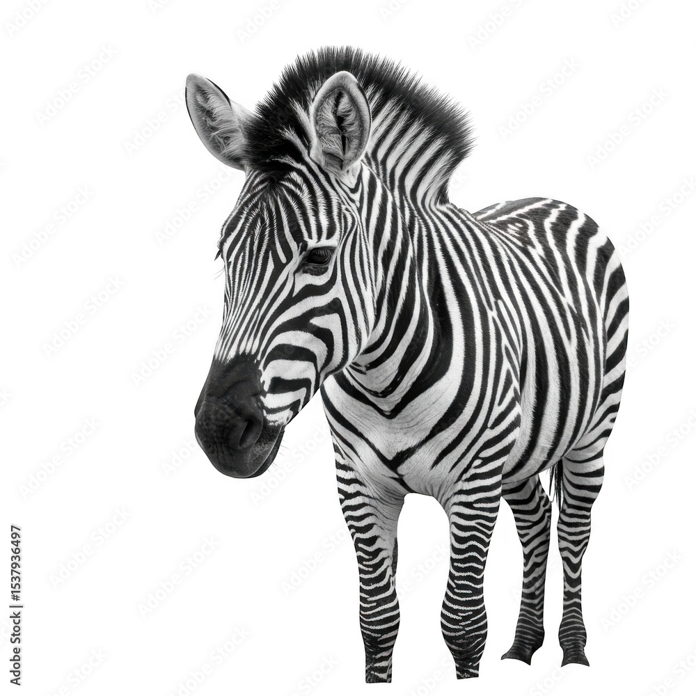 Fototapeta premium Black and white zebra standing isolated on transparent background