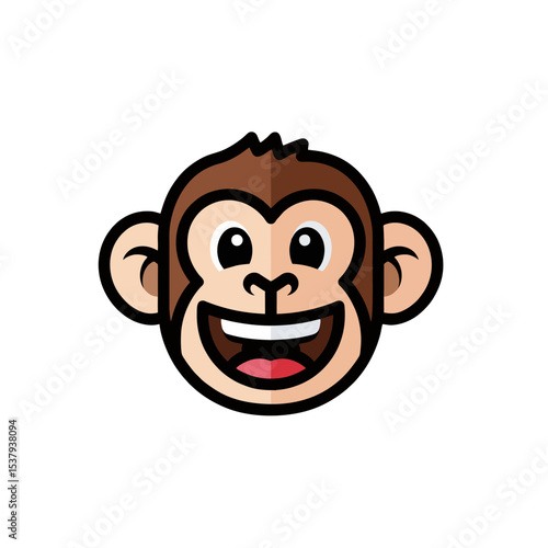 Laughing Monkey Head, Funny Monkey Head Icon, Big Smile, Simplified Cartoon Design, Isolated Vector Illustration