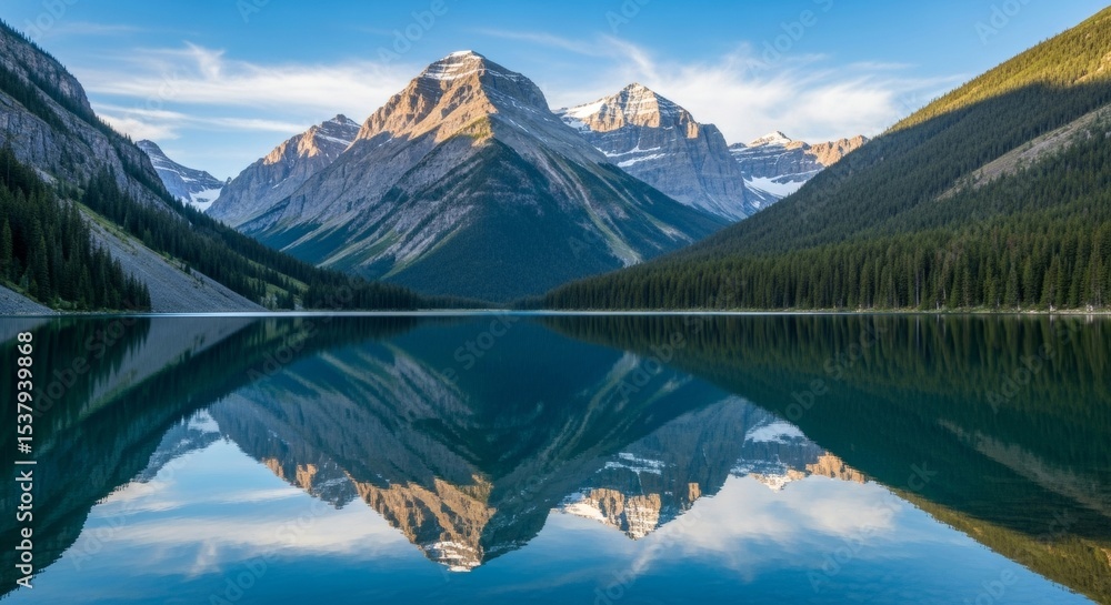Naklejka premium Majestic Mountain Reflection in a Serene Lake at Sunrise