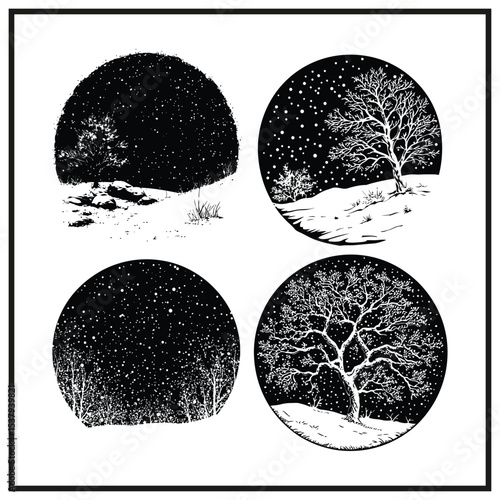 Snowstorm Circular Design Silhouette