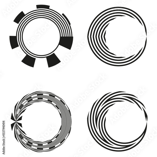 Abstract spiral patterns. Graphic vector circles. Swirl line designs. Modern decorative elements.