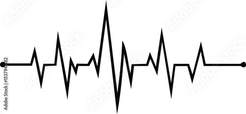 Vector Illustration of a Stylized Electrocardiogram (ECG) Line with Sharp Black Tracing and Red Teardrop Symbol on White Background – Minimalist Medical Heartbeat Design

